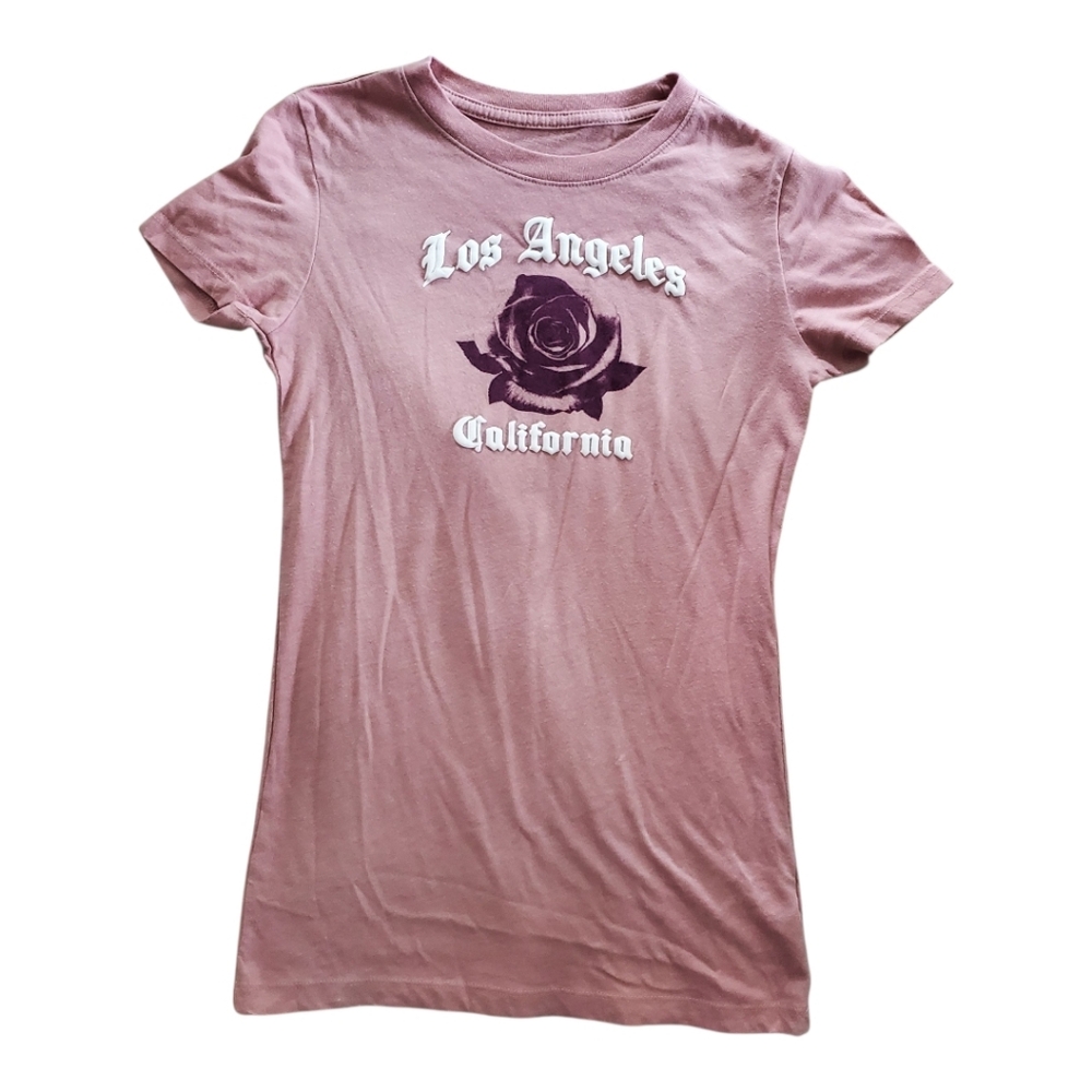Aeropostale Classic Crew T-Shirt LA California Women Junior XS Dusty Pink‎ Rose